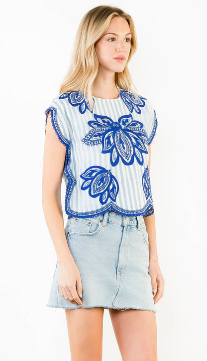 Jaycee Striped Embroidered Top: THML