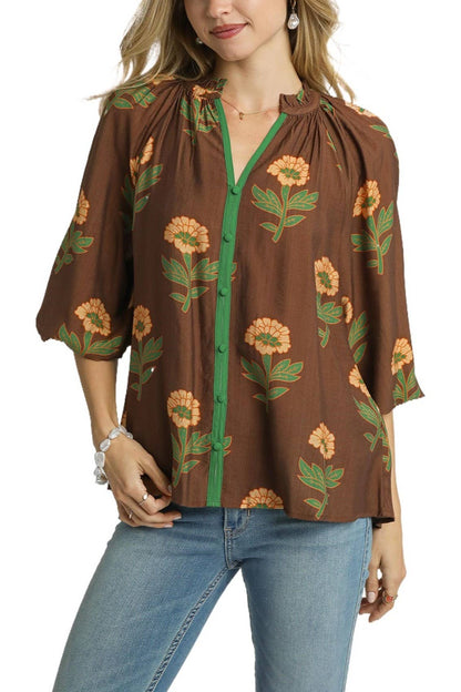 Landry Floral Print Button Front Blouse