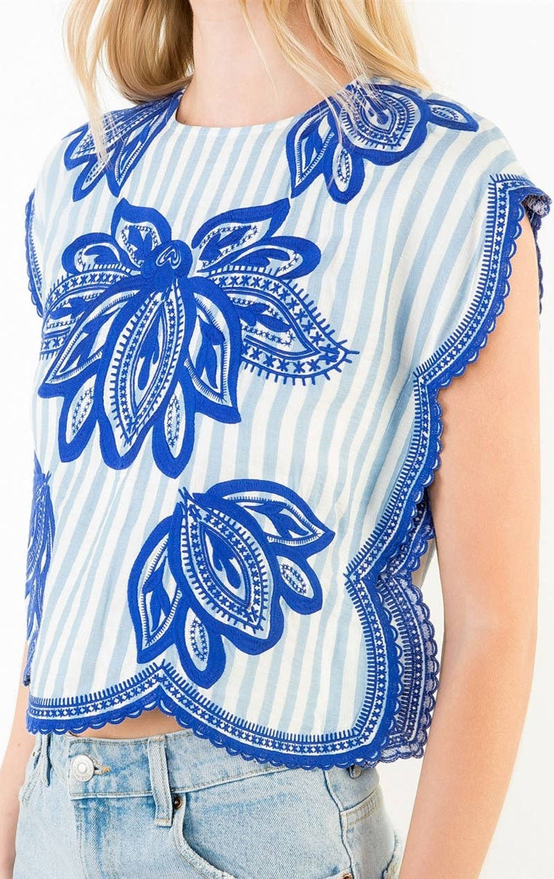 Jaycee Striped Embroidered Top: THML