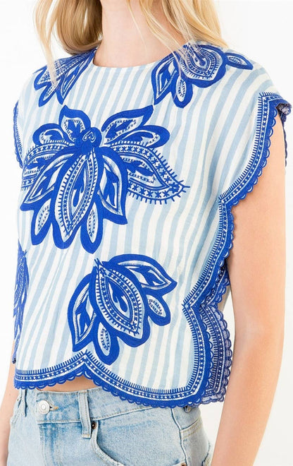 Jaycee Striped Embroidered Top: THML