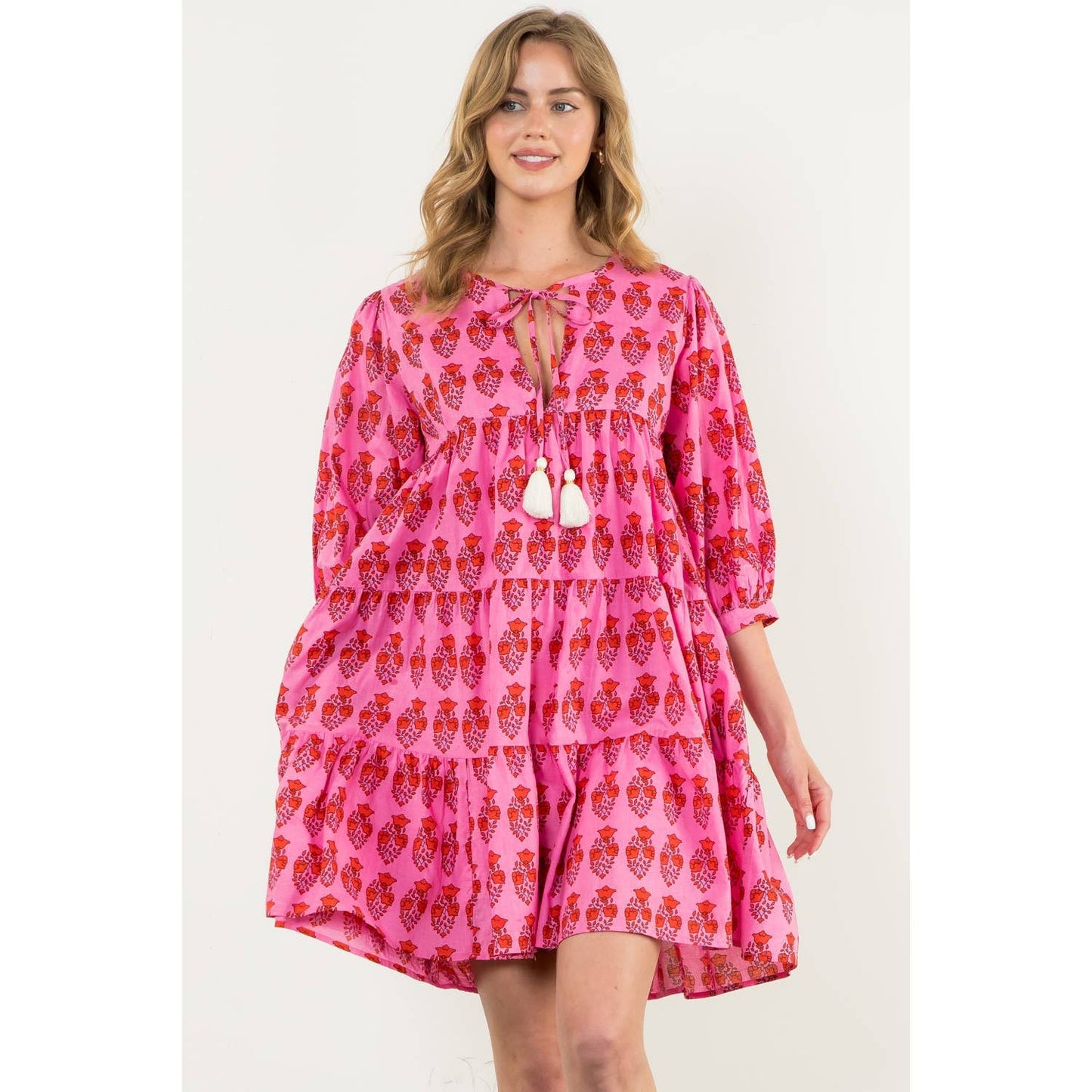 Katie Block Print Long Sleeve Floral Dress: THML