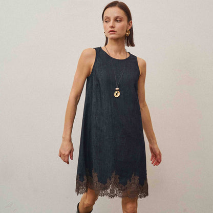 Reese Lace Trim Denim Mini Dress