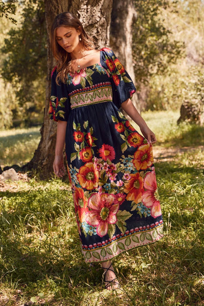 Jessi Floral Border Printed Maxi Dress