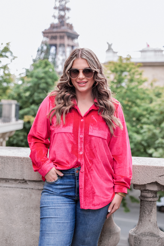 Shane Velvet Pink Button Down Top