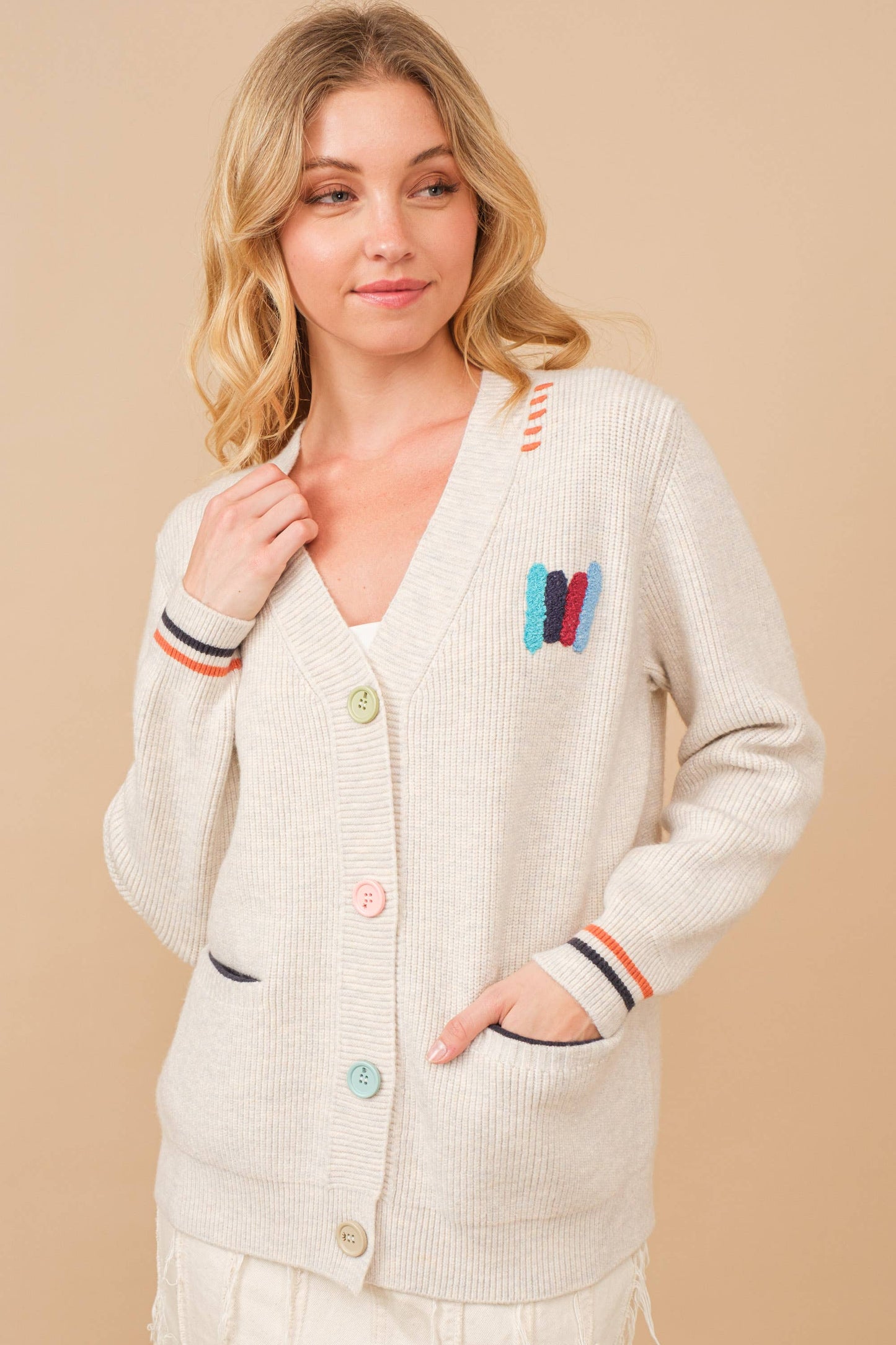 Varsity Soft Rib Cardigan Sweater