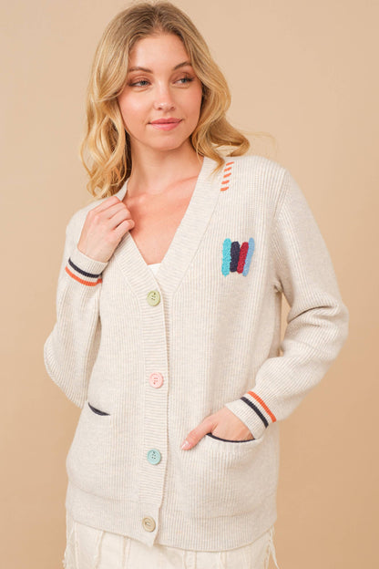 Varsity Soft Rib Cardigan Sweater