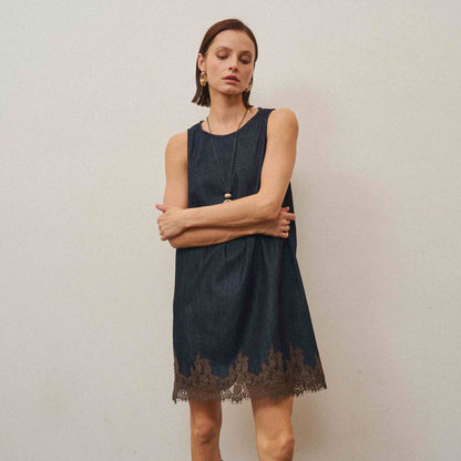 Reese Lace Trim Denim Mini Dress