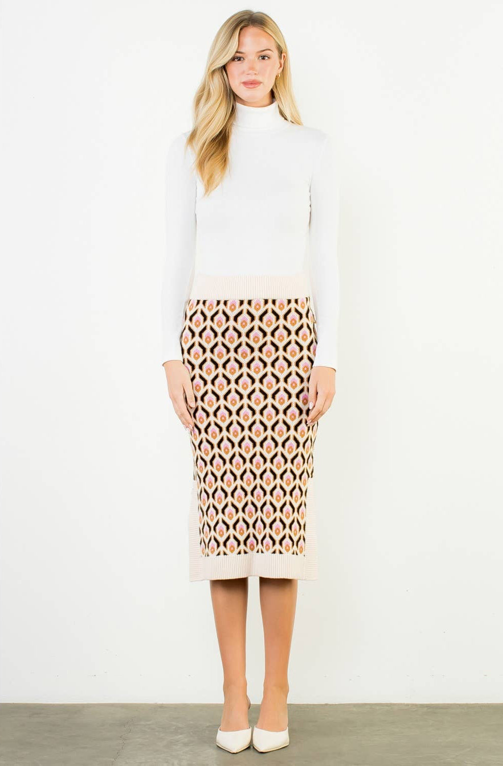 Lennon Geometric Jacquard Knit Midi Skirt: THML