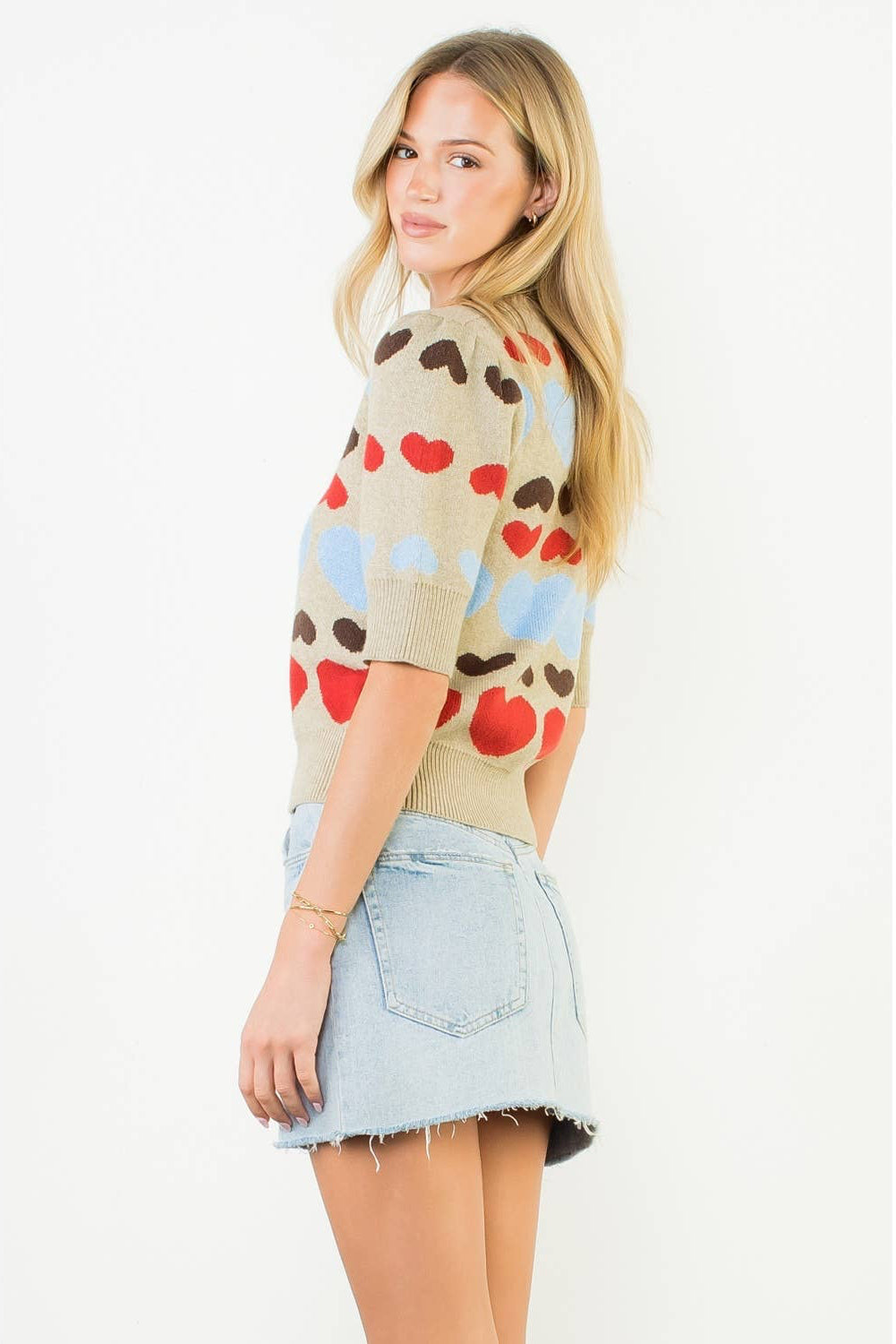 With All My Heart Short Sleeve Heart Knit Top: THML