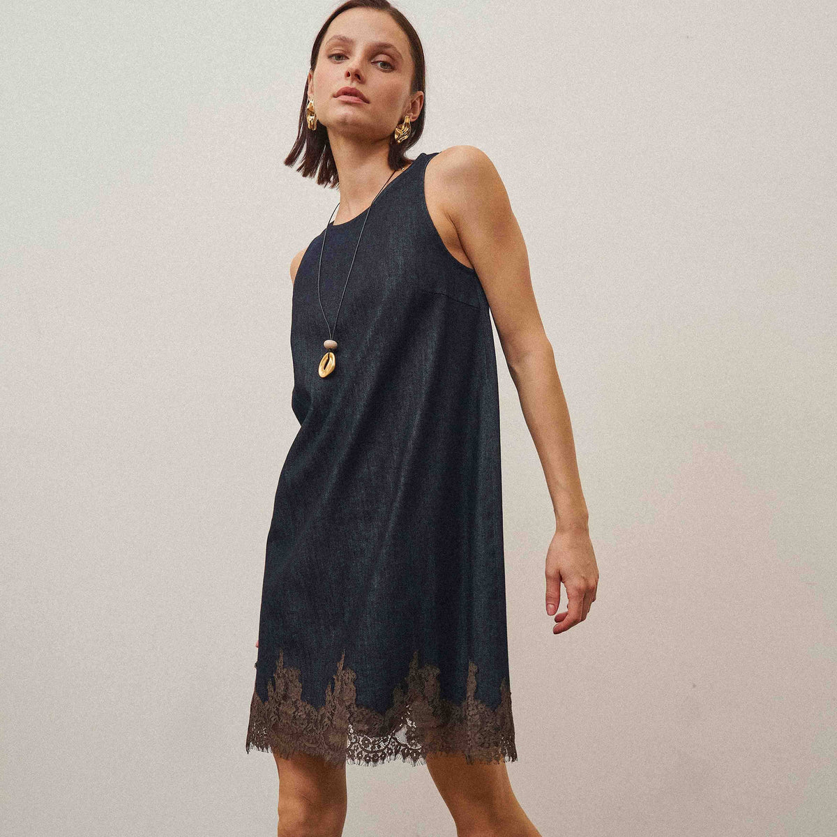 Reese Lace Trim Denim Mini Dress