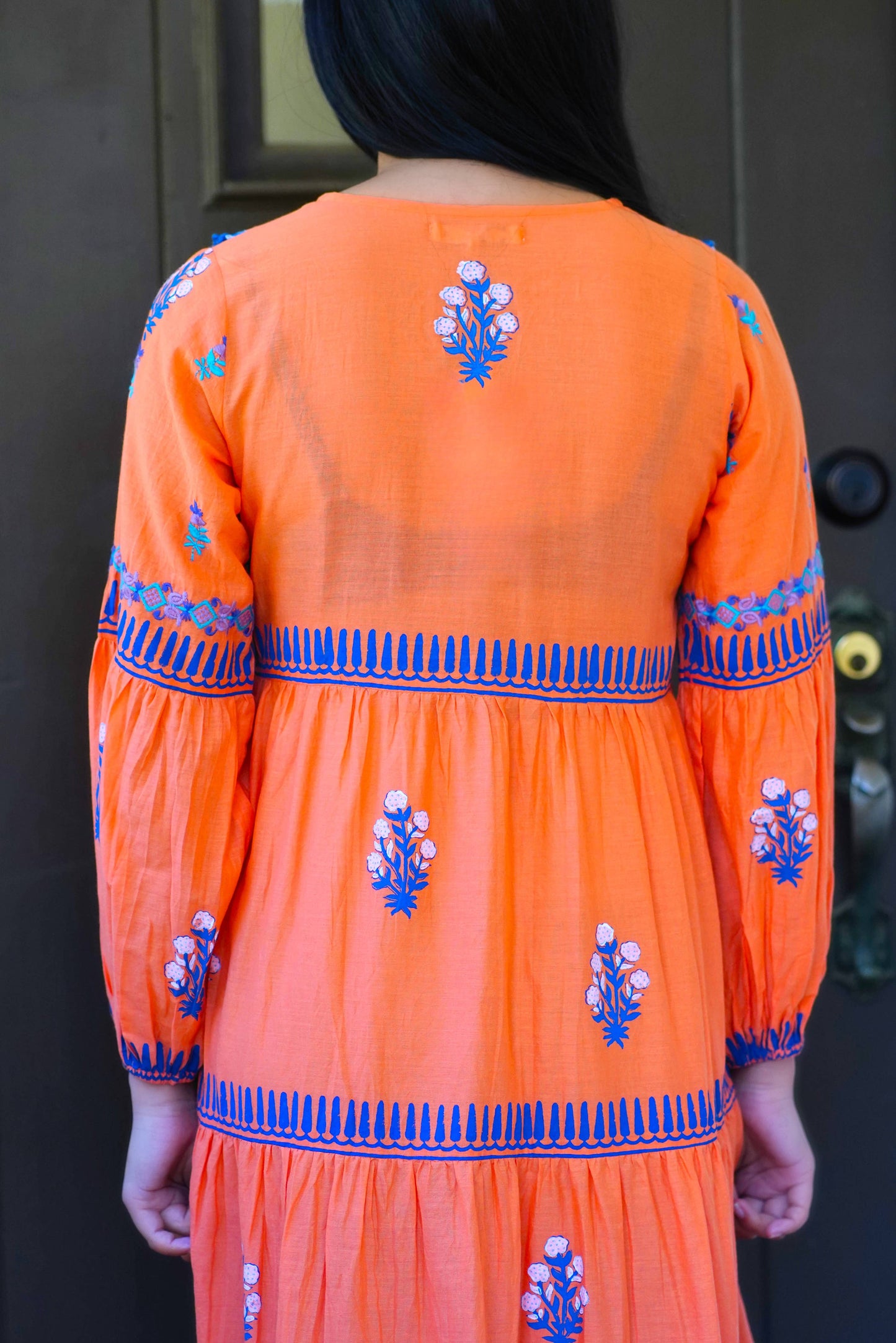 Rita Hand Block Printed Maxi Dress Orange