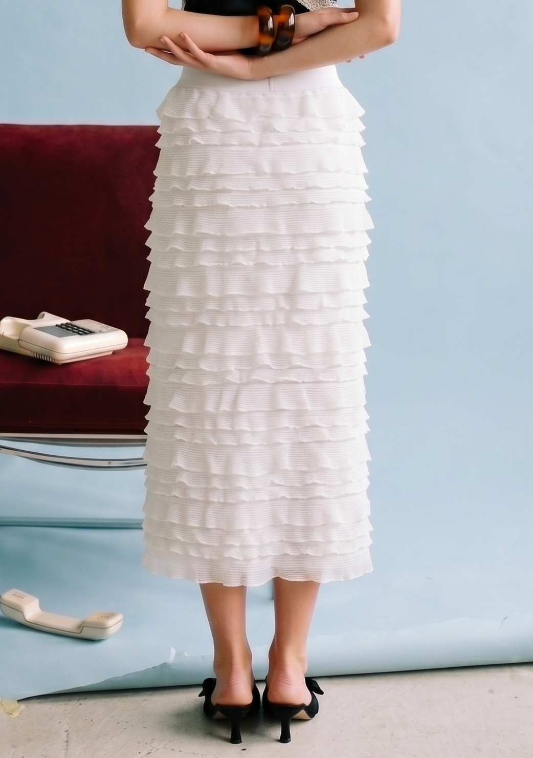 LeeAnn Layered Ruffle Midi Skirt