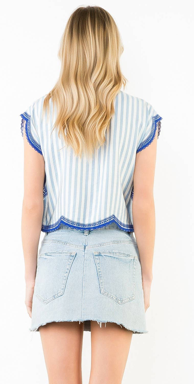 Jaycee Striped Embroidered Top: THML