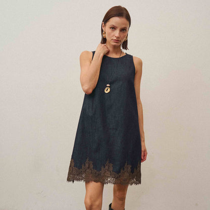 Reese Lace Trim Denim Mini Dress