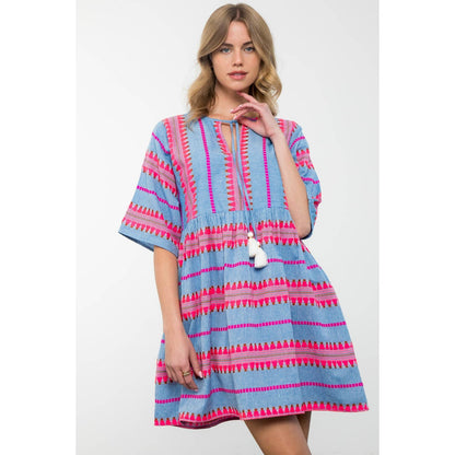 Gia Tassel Tie Pattern Knit Dress: THML