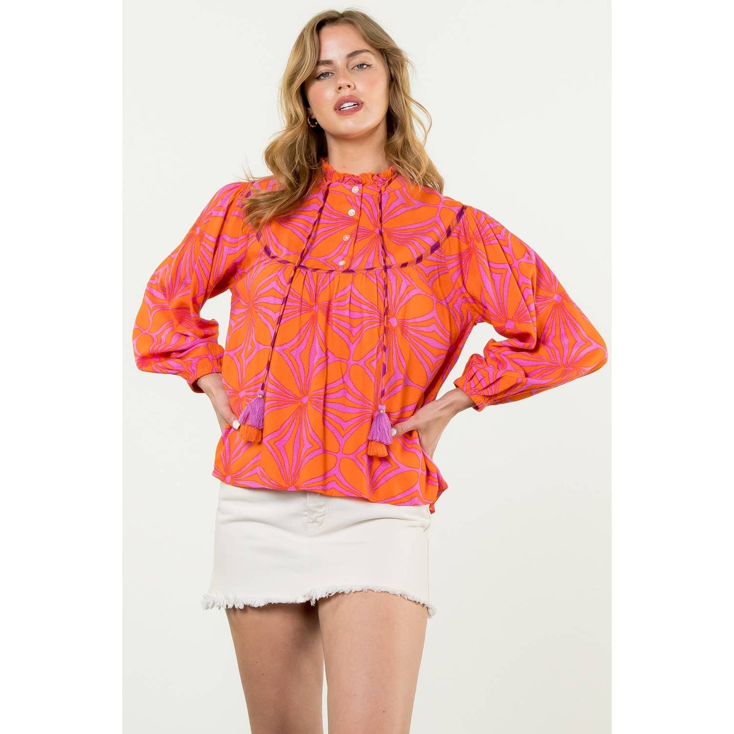 Julia Flower Pattern Print Top: THML