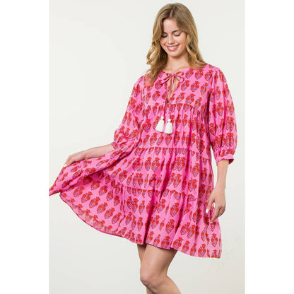 Katie Block Print Long Sleeve Floral Dress: THML