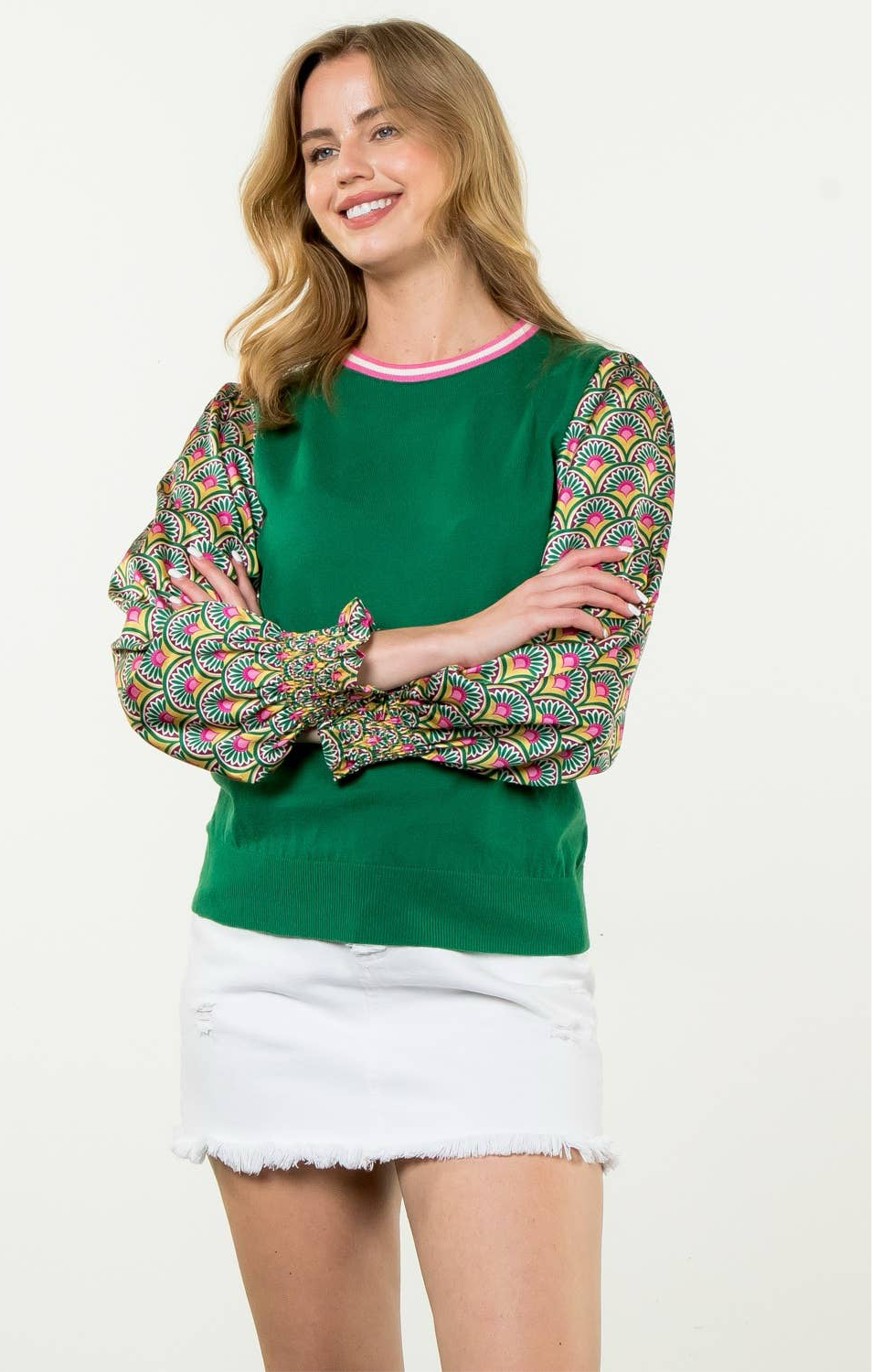 Happy Days Knit Bishop Sleeve Top-THML