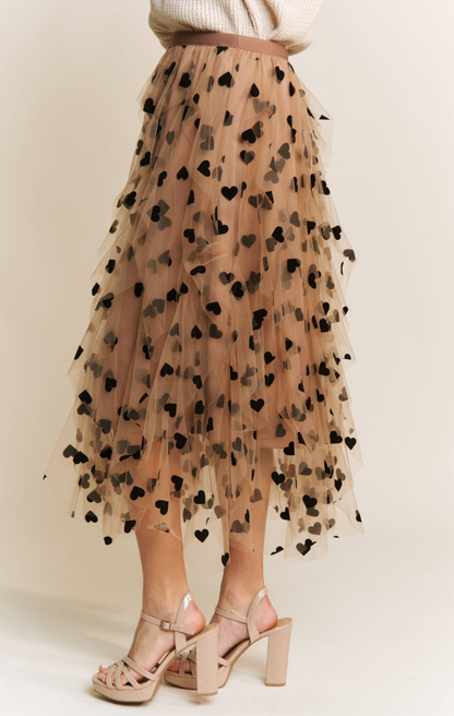 All Frills Velvet Heart Flocked Midi Skirt