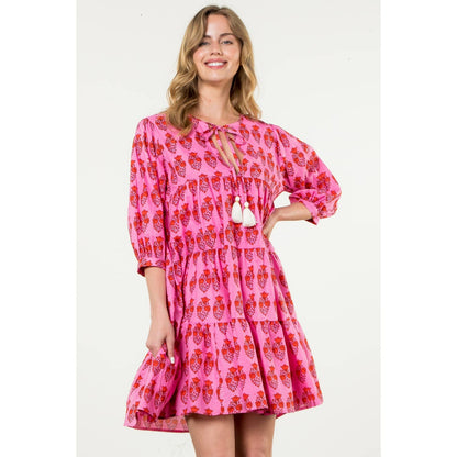 Katie Block Print Long Sleeve Floral Dress: THML