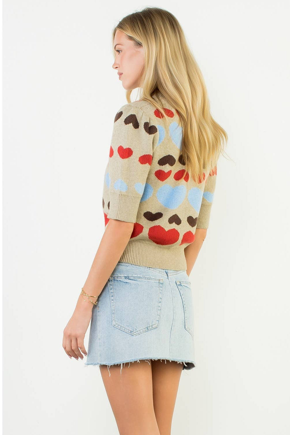 With All My Heart Short Sleeve Heart Knit Top: THML