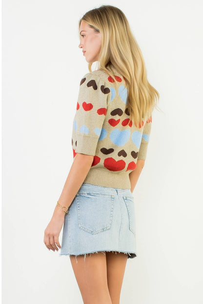 With All My Heart Short Sleeve Heart Knit Top: THML