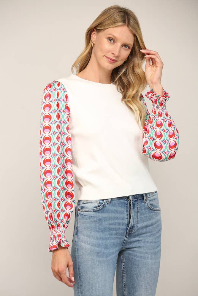 Save Me Print Sleeve Knit Top