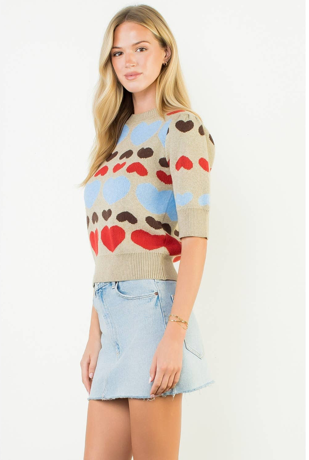 With All My Heart Short Sleeve Heart Knit Top: THML