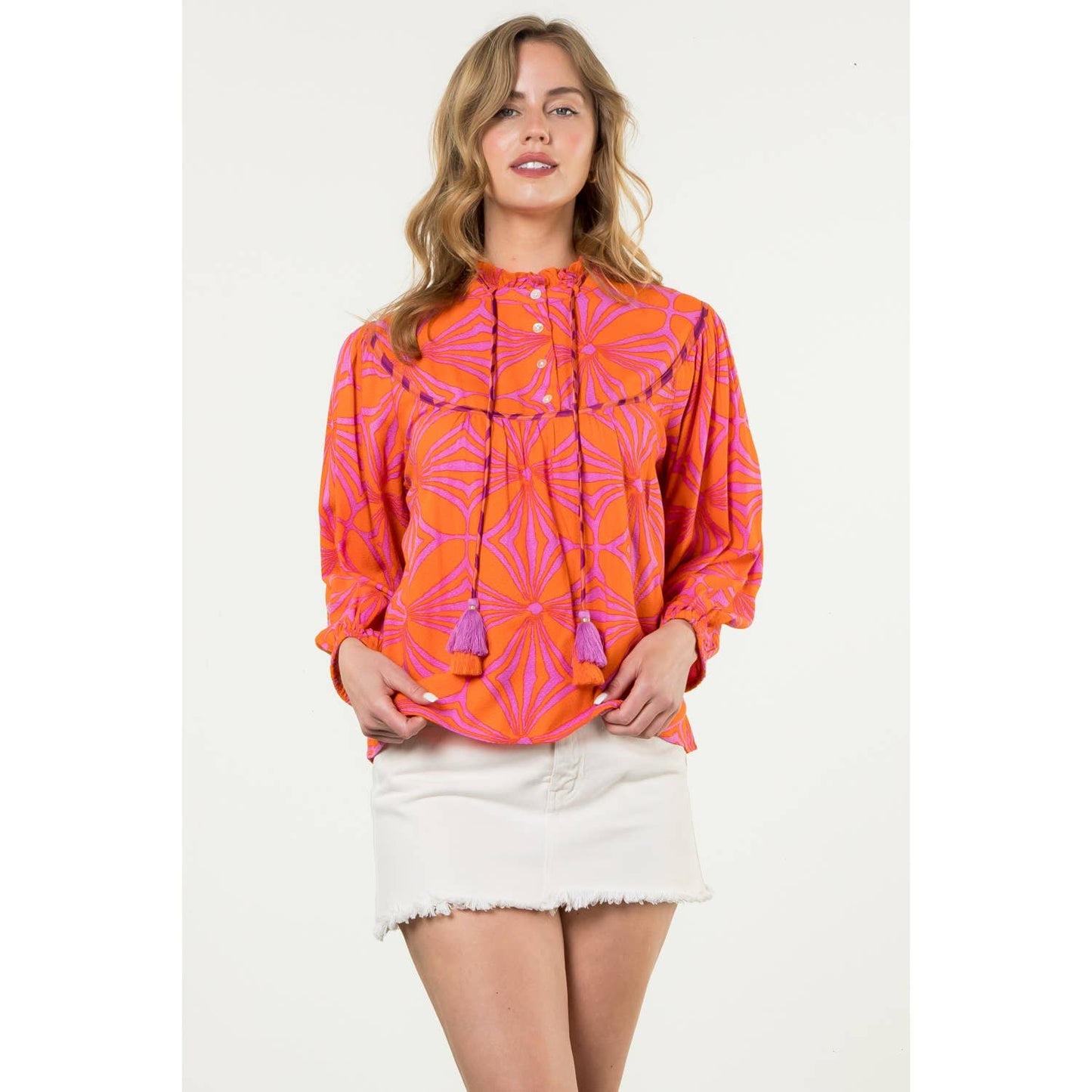 Julia Flower Pattern Print Top: THML