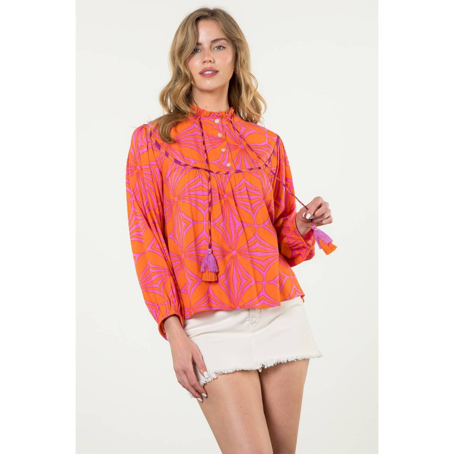 Julia Flower Pattern Print Top: THML