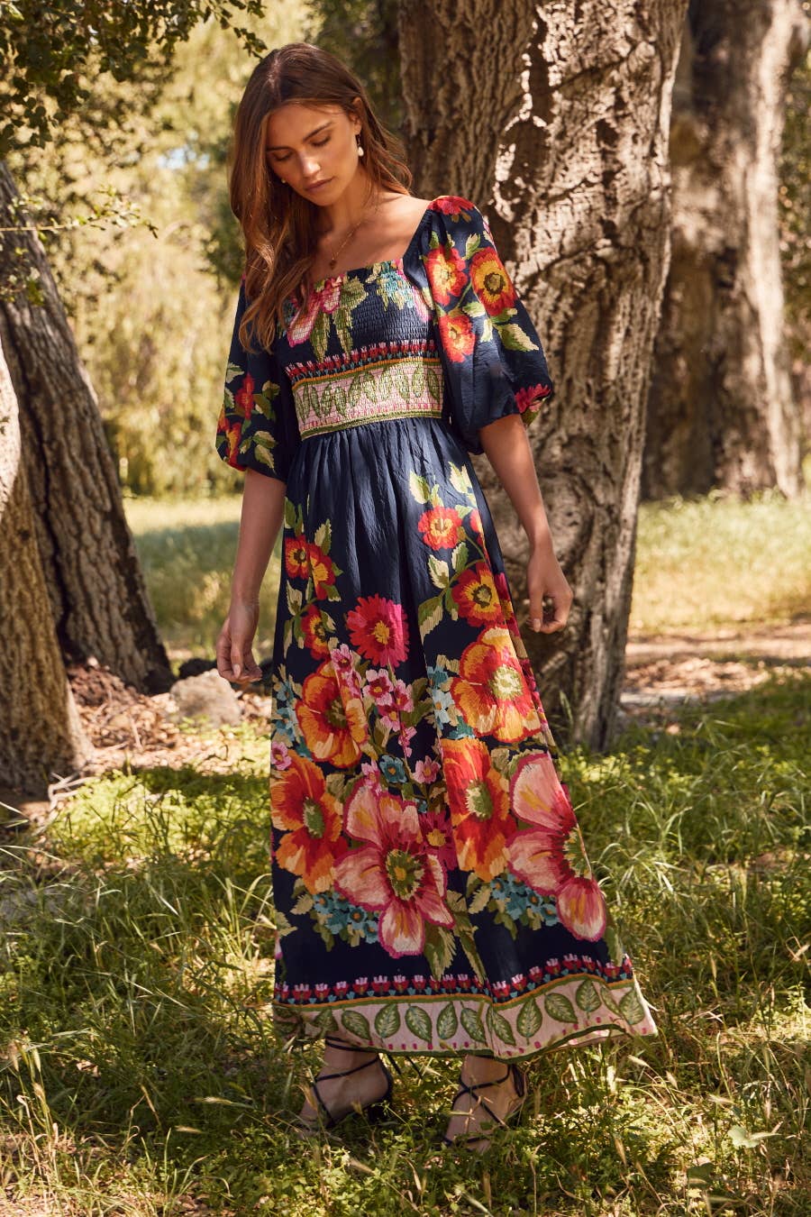 Jessi Floral Border Printed Maxi Dress