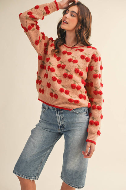 Jana Fuzzy Cherry Sweater