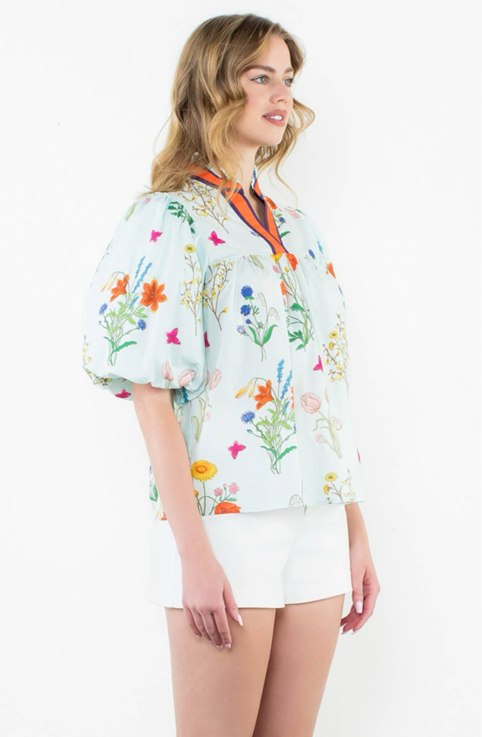 Eliza Puff Sleeve Floral Top: THML