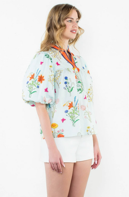 Eliza Puff Sleeve Floral Top: THML