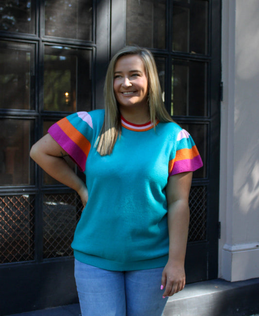 All Smiles Turquoise Ruffle Top