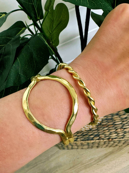 Handmade Upcycled Hammered Brass Statement Cuff Bracelet