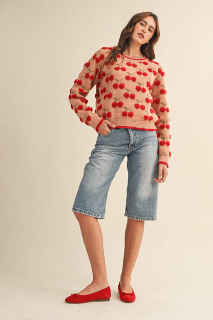 Jana Fuzzy Cherry Sweater