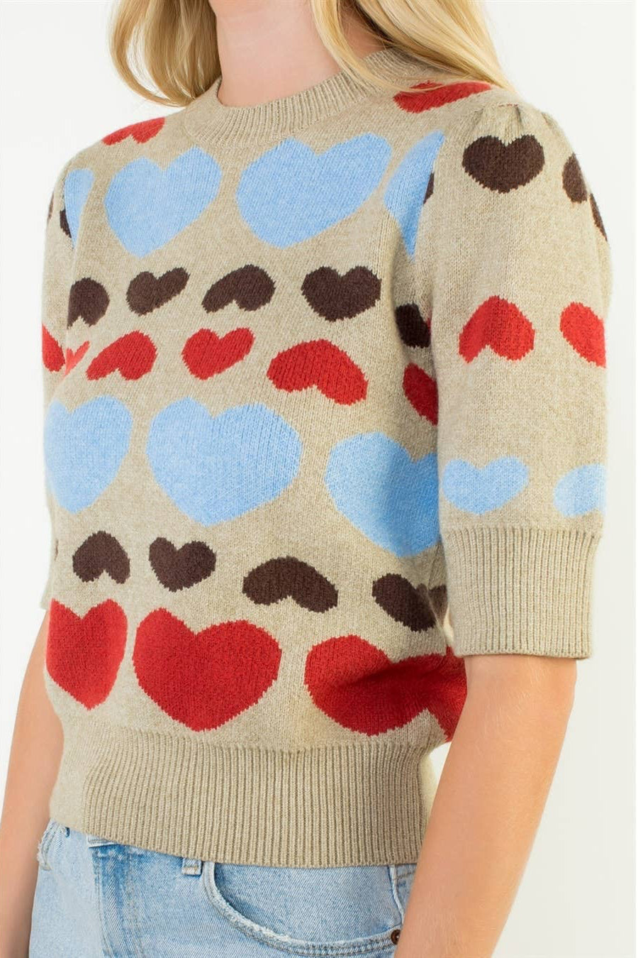 With All My Heart Short Sleeve Heart Knit Top: THML