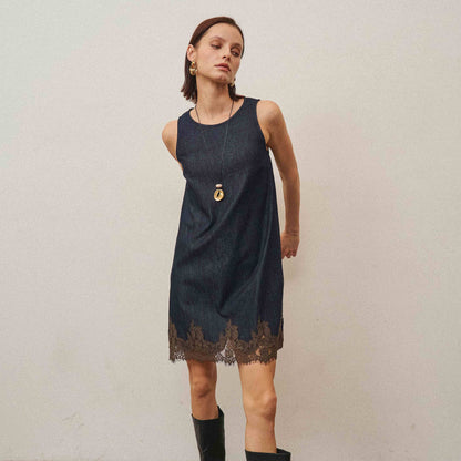 Reese Lace Trim Denim Mini Dress