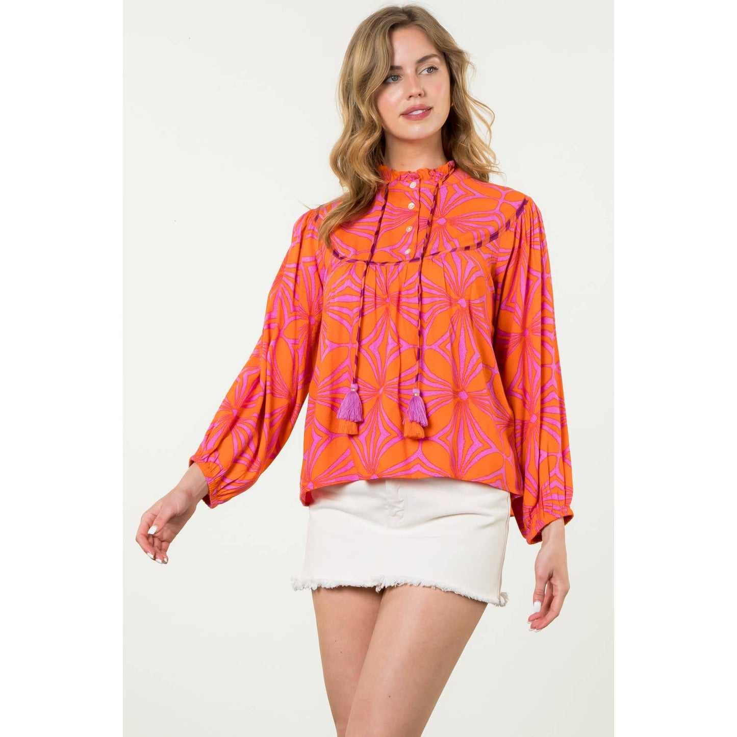 Julia Flower Pattern Print Top: THML