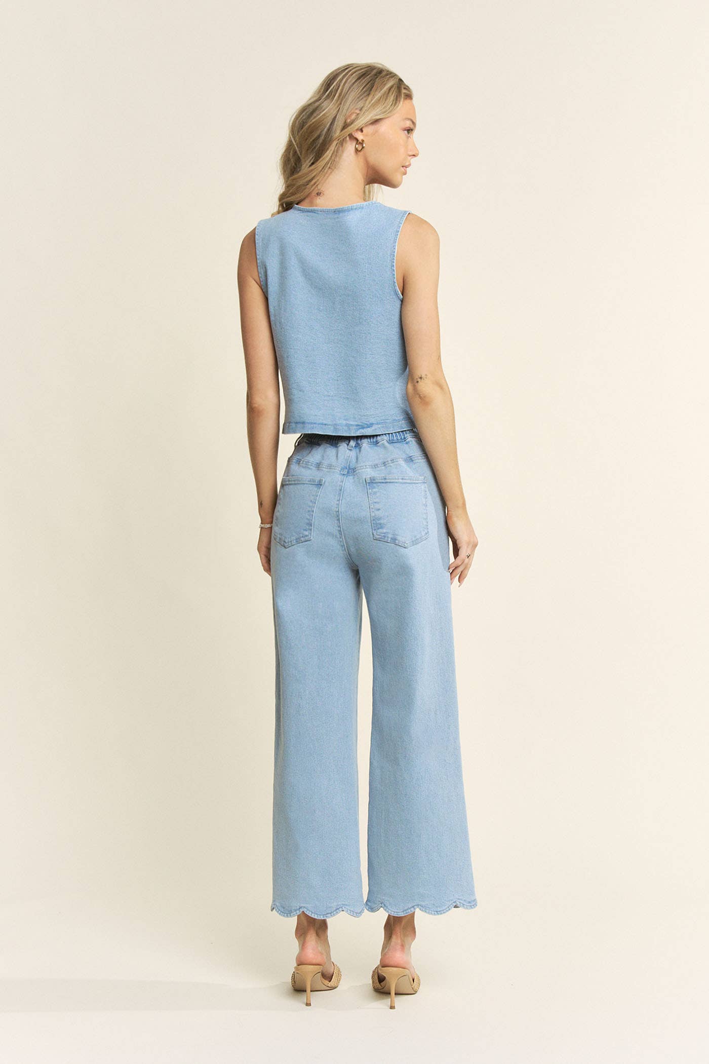 Jeri Denim Scalloped Top