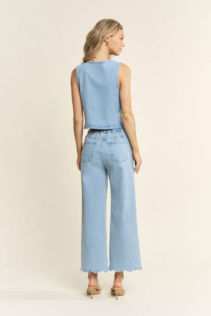 Jeri Denim Scalloped Top
