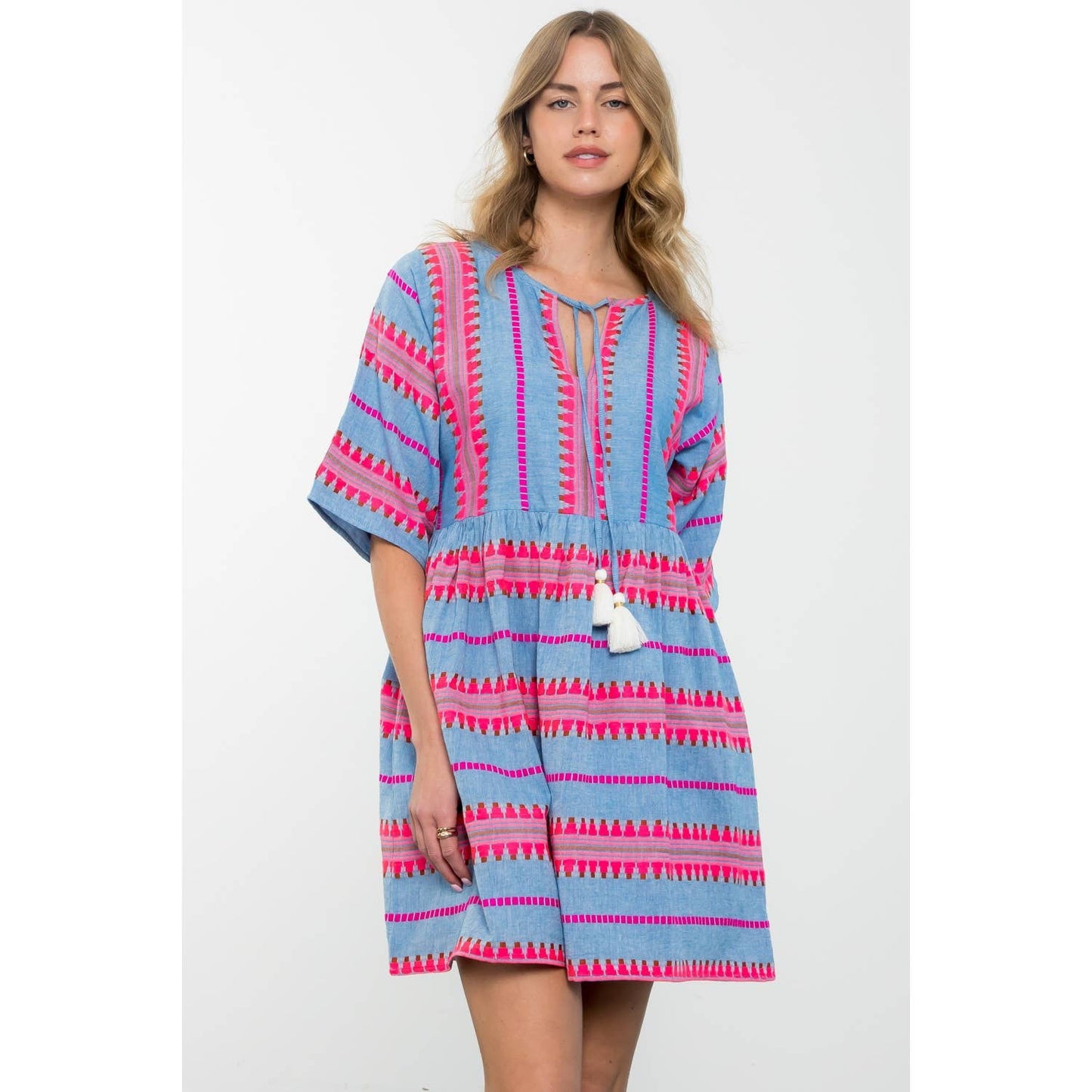 Gia Tassel Tie Pattern Knit Dress: THML