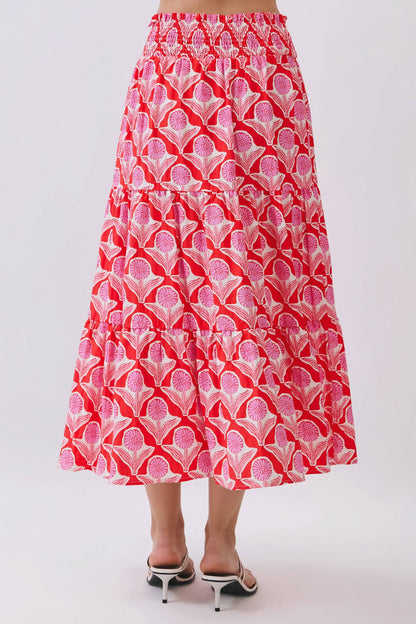 Penelope Floral Print Smocked Waist Midi Skirt