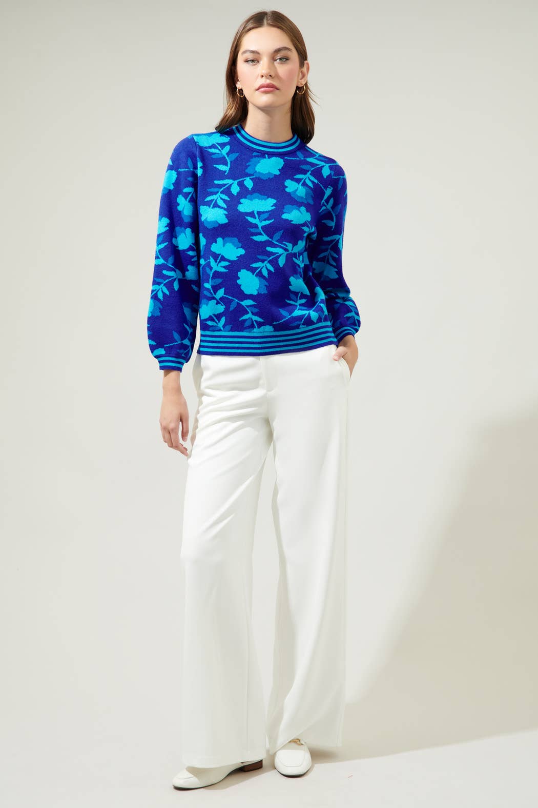 Camellia Cosmo Floral Mock Neck Sweater-Sugarlips