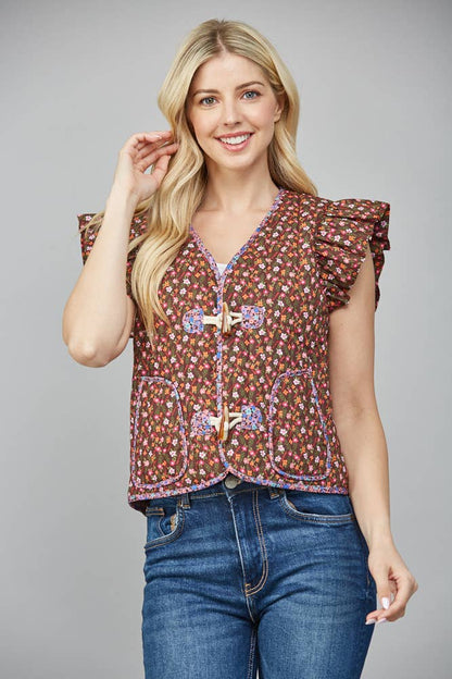 Morgan Floral Print Toggle Vest
