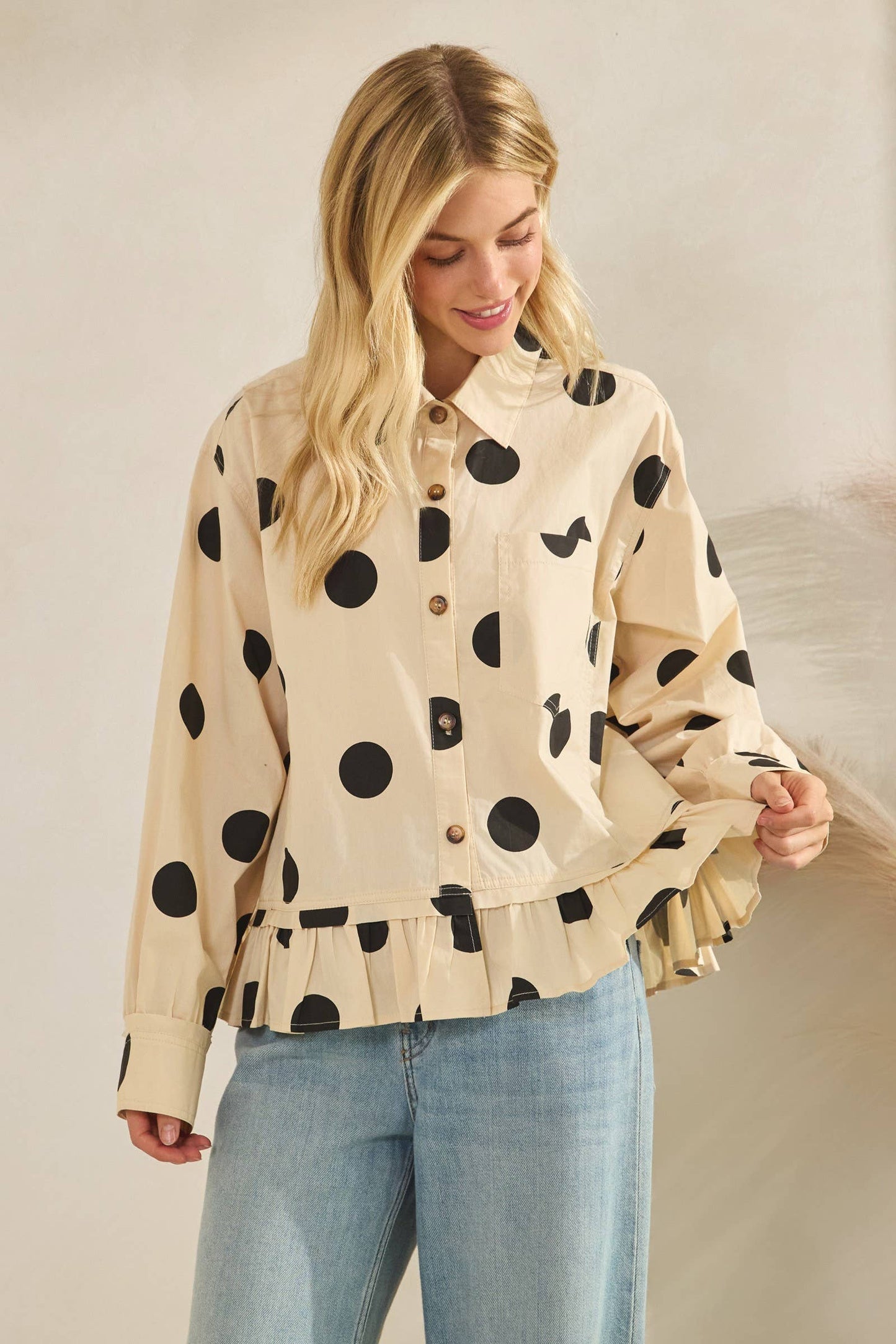 Kip Polka Dot Ruffle Hem Top