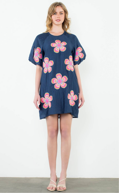 Sasha Flower Embroidered Dress: THML