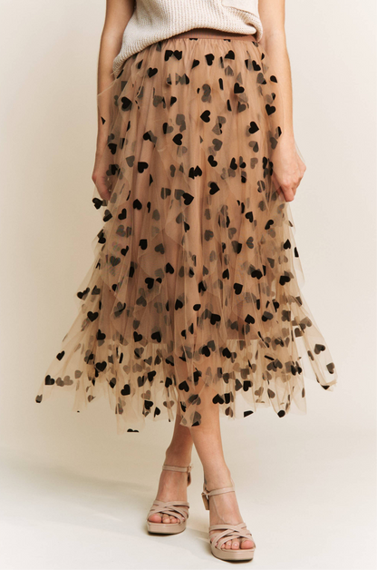 All Frills Velvet Heart Flocked Midi Skirt