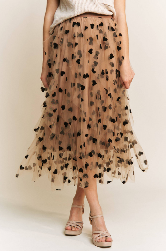 All Frills Velvet Heart Flocked Midi Skirt